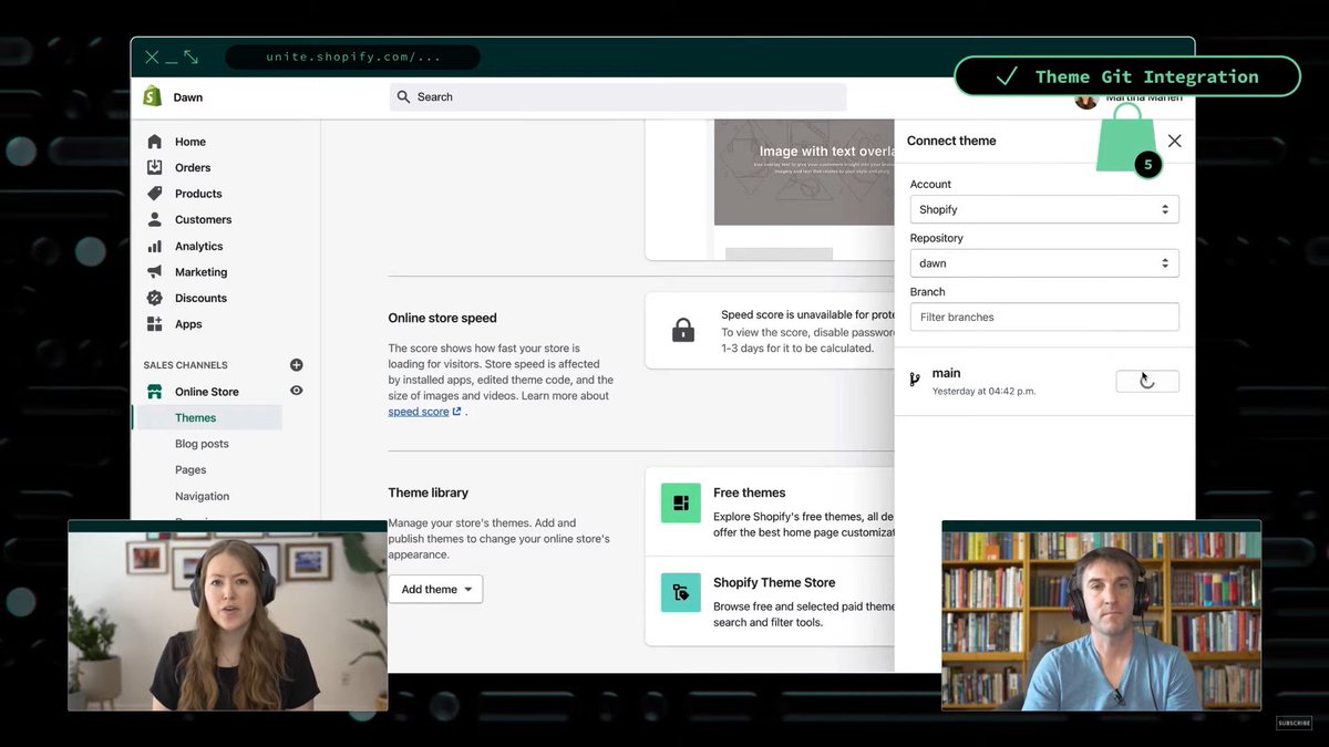 kvlly's tweet photo. That's right. @Shopify themes now integrate directly into GitHub.

#ShopifyUnite https://t.co/QBduSdCe5Q