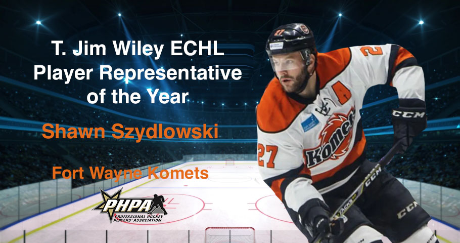 thephpa's tweet image. Congratulations to Keegan Lowe of the @SDGullsAHL   and Shawn Szydlowski of the @FWKomets on being named the inaugural recipients of the PHPA Player Representative of the Year Awards!   phpa.com/news/2131
