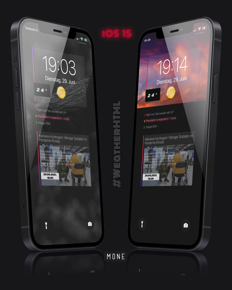 kleinmone's tweet image. #iOS15beta2 #nojailbreak 

My Locktheme Box expanded a bit ..

WeatherHTML by @thewaytozion 
Templates by @screenshot_pro