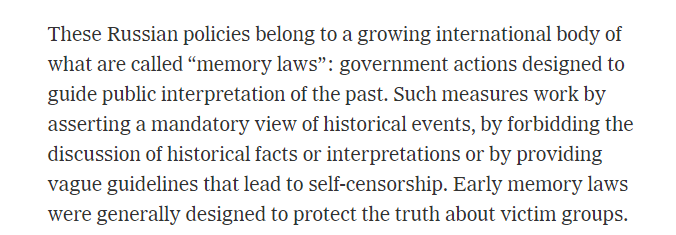 ZhiZhuWeb's tweet photo. "These Russian policies belong to a growing international body of what are called โmemory lawsโ: government actions designed to guide public interpretation of the past."
~@TimothyDSnyder
#MemoryLaws #USA
https://t.co/qJlpFVz3GK https://t.co/2oUOb0CMTU