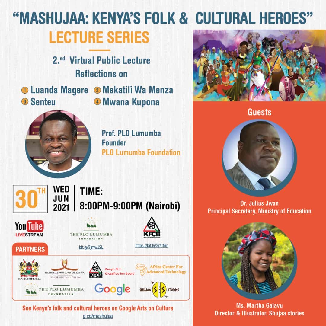 2nd Public Lecture - Kenya’s Folks &amp; Cultural Heroes ⁦<a href="/ProfPLOLumumba/">PLO Lumumba</a>⁩ ⁦<a href="/InfoKfcb/">Kenya Film Classification Board</a>⁩ ⁦<a href="/Google/">Google</a>⁩ ⁦<a href="/lawsocietykenya/">Law Society of Kenya</a>⁩ ⁦<a href="/RailaOdinga/">The Raila Odinga Amolo Foundation</a>⁩ ⁦<a href="/WMutunga/">Dr Willy M Mutunga, Chief Justice, Kenya (2011-16)</a>⁩ ⁦<a href="/bonifacemwangi/">The People’s President</a>⁩