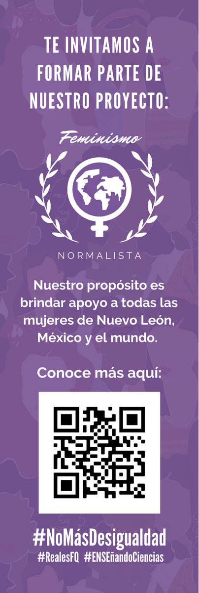 profeyaretzigtz's tweet photo. Te invitamos a que te unas a este proyecto social, en el que se busca la "Igualdad de Genero". Ayúdanos a concientizar a la sociedad y a empoderar a las mujeres.
Visita nuestra pagina y conocer más sobre este proyecto por medio del código QR. 🙌
#RealesFQ #ENSEñandoCiencias. https://t.co/IIwB6JrkNy