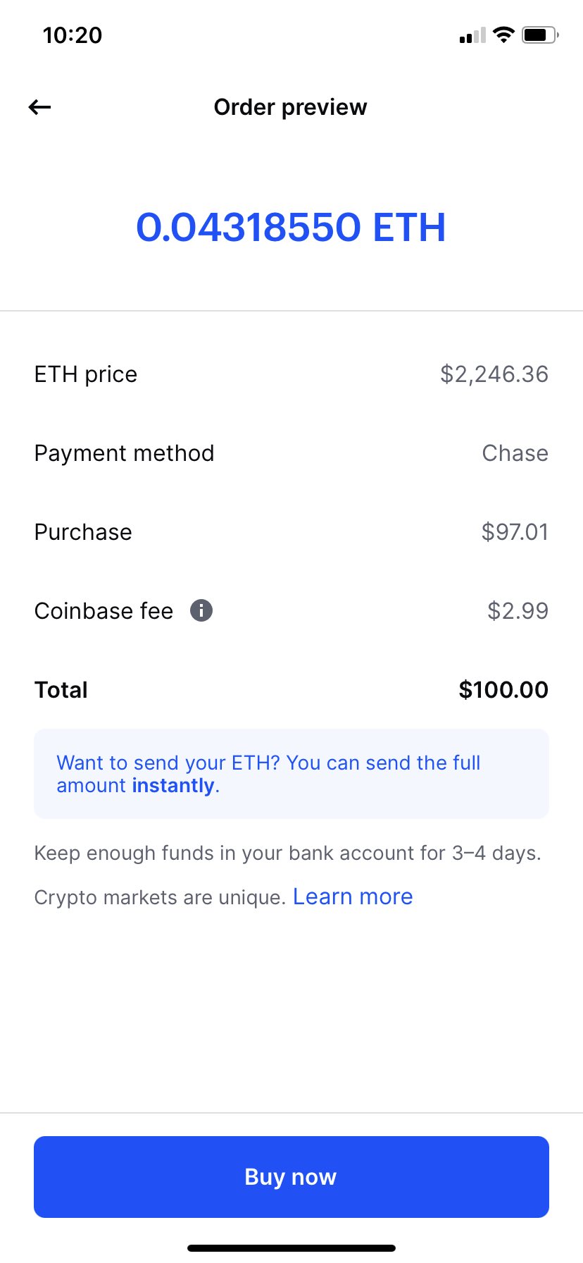 Coinbase purchase ethereum