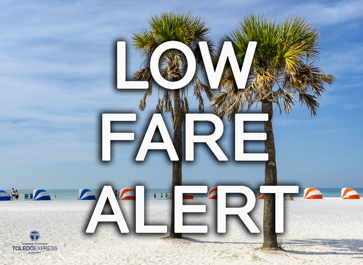 TOLAirport's tweet photo. LOW FARE ALERT: Fly to Florida from #EFKToledoExpress on Allegiant for as low as $63* one-way!
Restrictions apply. Please visit the website below for details.
Must be purchased by June 30, 2021. #CheckTOL #SunSeekers
https://t.co/9IUeZ33eR4 https://t.co/N52gvB5pnv