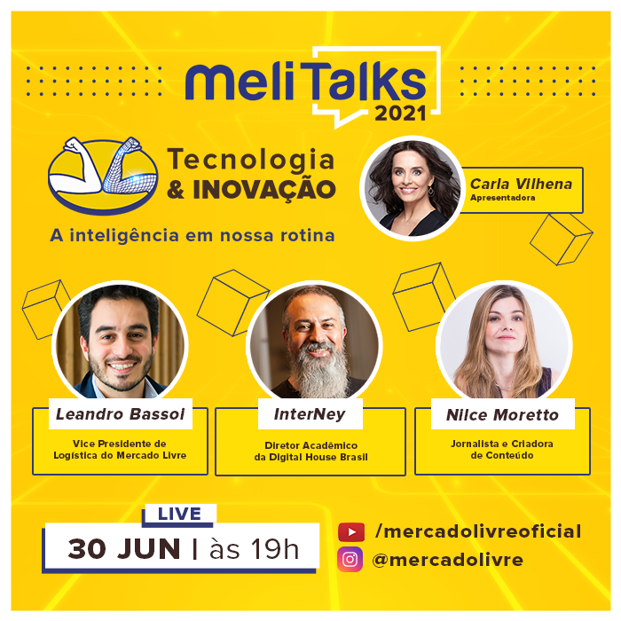 MercadoLivre's tweet photo. Amanhã é dia de MeliTalks Tecnologia &amp; Inovação, o novo episódio da nossa série de conversas inspiradoras, com o tema "A inteligência em nossa rotina”.
Acompanhe no nosso canal no YouTube

#ConversasqueInspiram #MeliTalks #TecnologiaeInovação #GoMeliGo https://t.co/aXyr0SbNtr