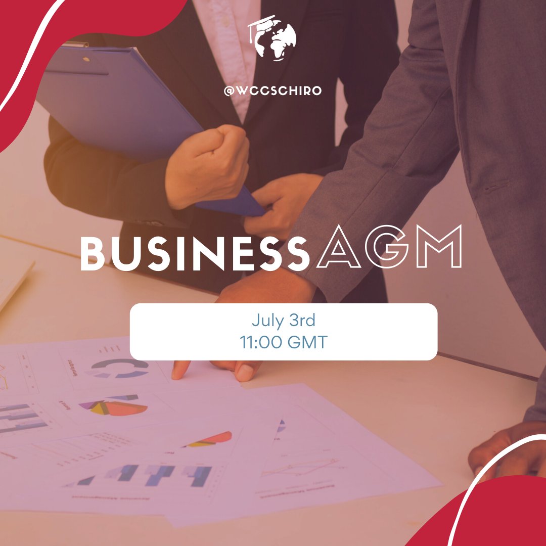WCCSchiro's tweet photo. REMEMBER:
📊 July 3rd Business AGM by ToO!!

#student #heywccs #chiropractic #agmWCCS2021 #chiroprqacticstudents #internationalchiro https://t.co/Z7C14kAPDp