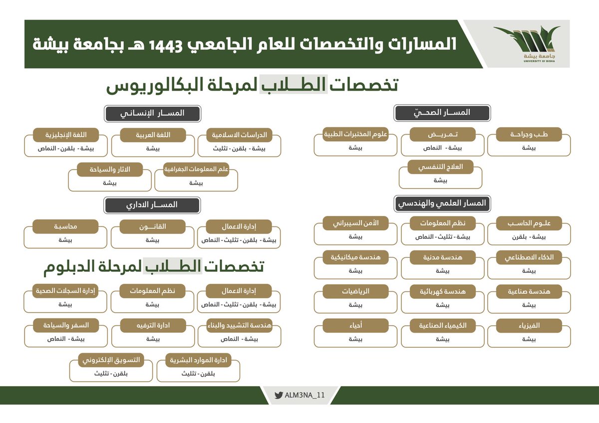 تخصصات جامعه بيشه
