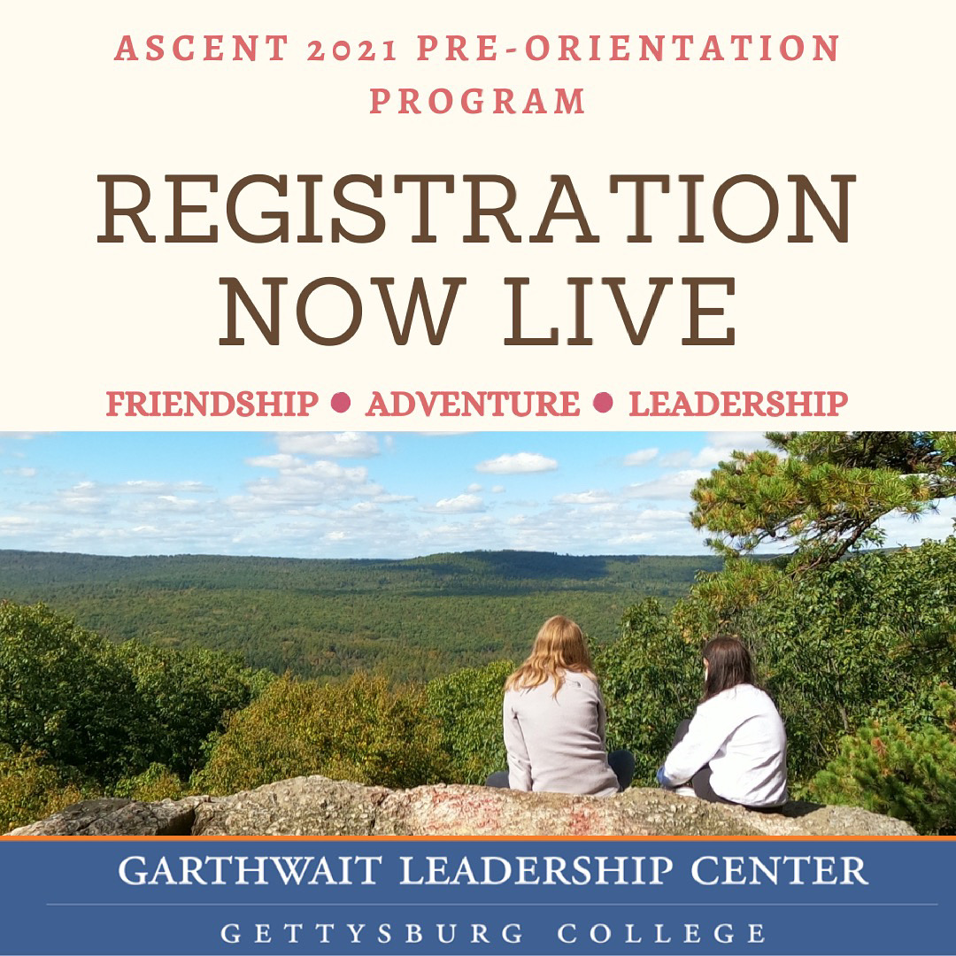 gettysburg_glc's tweet photo. CLASS OF 2025!! Registration is now open through July 16th. Register for our Pre-Orientation Ascent trips running from August 19-24! Join us for this year's trip and enjoy a unique and memorable start to college! 
https://t.co/uMKUQrqkPr https://t.co/pjoCBlJoAN