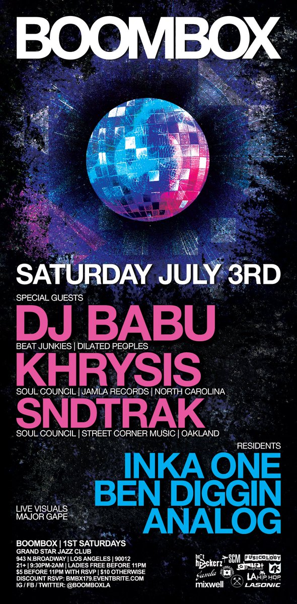 [SATURDAY] we return to chinatown for our first LIVE event in over 15 months! joining us are 3 certified monsters <a href="/DJBABUFOREAL/">DJ BABU</a> <a href="/KHRYSIS/">KHRYSIS</a> <a href="/SNDTRAK/">sndtrak</a>!! gonna be one for the books. make sure to RSVP for discount if you're about that life. ayyye!
RSVP: bmbx179.eventbrite.com