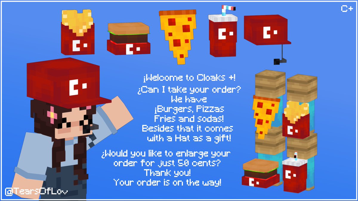 TheSun_nFish's tweet image. ¡Welcome! Can i take your order? ;)
More models i made for @CloaksPlus 💙
Cooming very soon!
#Minecraft