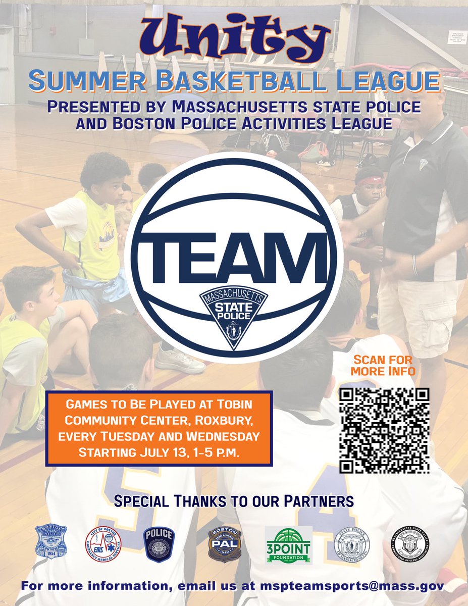 MassStatePolice's tweet photo. Attention young basketball players: Please come run with us this summer!
#unityhoops https://t.co/MSs7cCvkc3