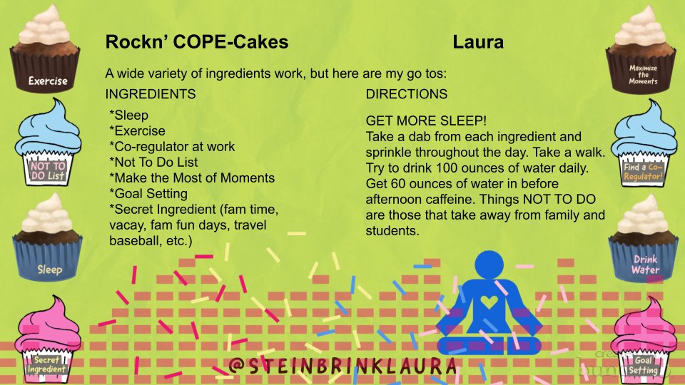 SteinbrinkLaura's tweet photo. 🌟Having a great #ISTELive21 #ISTE21 experience so far?🌟I am! If you missed my Build Your Cope-Cake sessions in the #ISTETEN playground, we built our own Cope-Cake recipes! What are some ingredients you'd add to yours? Duplicate slide 6 to create! #ISTE https://t.co/GAVhlb683V https://t.co/ffgokqMpEN
