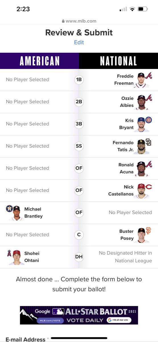 SouthernParm's tweet photo. @Braves let’s go boys! Got my ballot in! https://t.co/4m4DRvXQNV