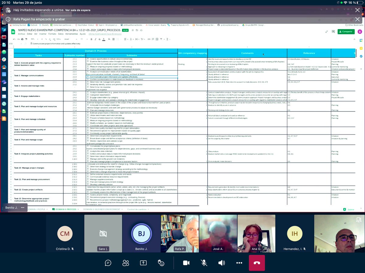 rfcuenca's tweet photo. Comenzando la preparación para la certificación de Analista de Negocio como complemento a la del PMP y la de Scrum Manager, mapeando procesos de la nueva certificación de Gestión de Proyectos (PMP) con los de la de Análisis de Negocio (PMI-PBA) con los compis de @PMIMadridSpain https://t.co/L51hYYxgPU
