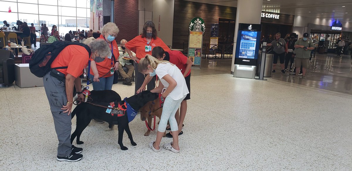 ellaghica's tweet photo. Love seeing our #PetTherapyDog teams in our terminals at #HoustonAirports #customerexperience #MakingADifference #EverySecondMatters #ThankYou Brandy, Bunker and Shotgun #Awesomness #HoustonFriendly @APTherapyDogs https://t.co/2UFAdnTmL8