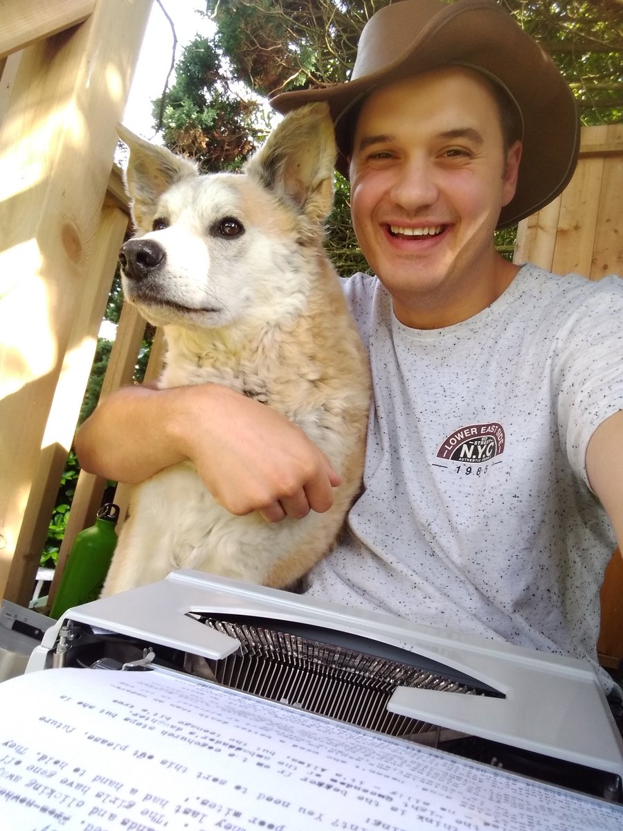 jackwrendell's tweet photo. Got a few pages of writing done today - on the typewriter, sitting in the treehouse at the bottom of the garden. Canine assistance was very helpful! https://t.co/hQrjS8w3To