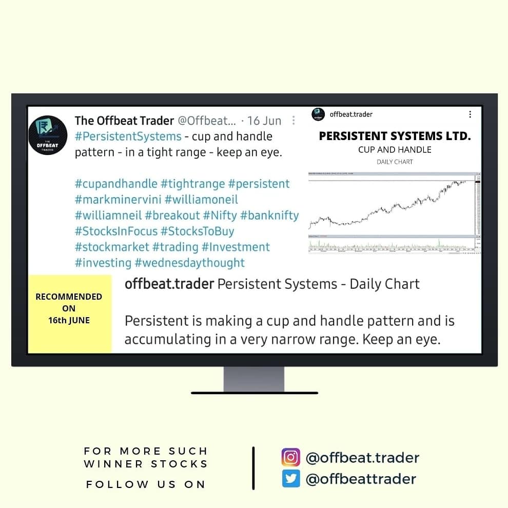OffbeatTrader's tweet photo. #Persistent had an 8% move in 10 trading days. #Informed on 16/06/2021 at 2600 levels. Swipe to see our previous post.

#persistentsystem #persistentsystems #trading #invest #trade #Share #sharemarket #StocksToWatch #lesrntoearn #learntrading #learntechnicals #bse #cupandhandle https://t.co/mLUTY8r453
