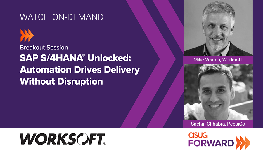 WorksoftInc's tweet image. Hear @WorksoftInc&apos;s head of customer experience, Mike Veatch and PepsiCo&apos;s Director of IT Development &amp;amp; Delivery, Sachin Chhabra share how engaging automation for SAP #S4HANA migrations supports delivery without disruption. Watch #ASUGForward session: hubs.ly/H0RfGyD0