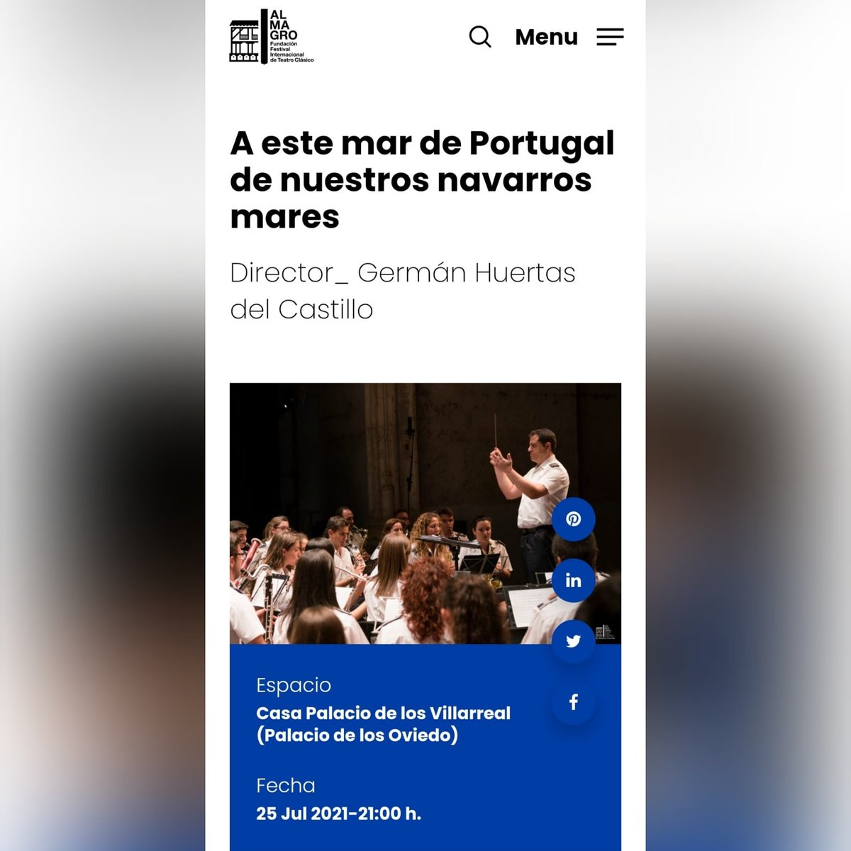 Estamos muy contentos de anunciar nuestra vuelta a los escenarios!!!
Este año participaremos, como era costumbre, en el <a href="/festivalalmagro/">Festival de Teatro Clásico de Almagro</a>
En esta edición, homenajearemos a Portugal y Navarra, país y provincia invitadas este año. 

¡¡¡Vuelve la BMA!!!
