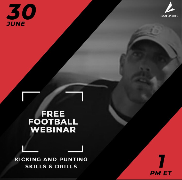 Hey coaches! Join us tomorrow at 12PM CST for a kicking & punting skills & drills webinar with Coach David Brader! You will not want to miss this opportunity to learn from the best on how to train your kickers! Please click on the Link below to join: bsnsports.com/ib/skpweb