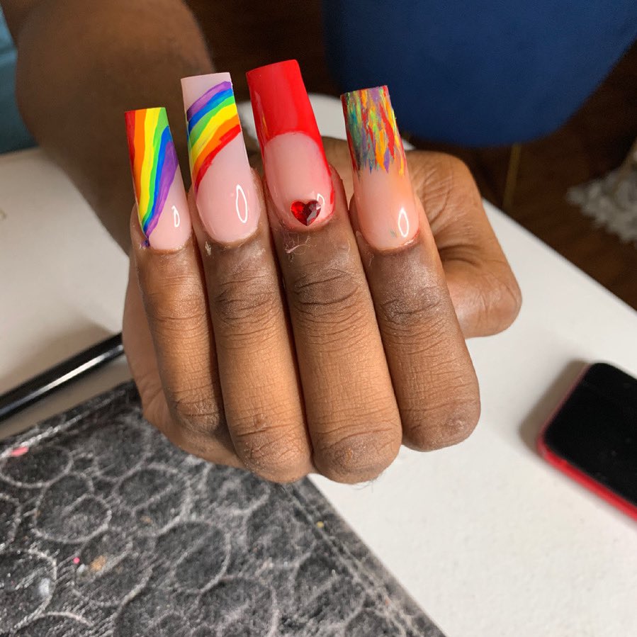 BECAUSE LOVE DEFINITELY WINS ❤️🧡💛💚💙💜
HAD TO GET THESE IN BEFORE THE MONTH ENDED 😍
•
•
#pridemonth 
#pride 
#pridenails 
•
•
•
#Beginnernailtech 💅🏾
#Selftaughtnailtech