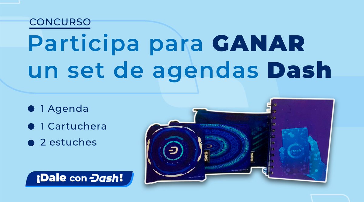 dashpay_espanol's tweet photo. CONCURSO | Participa para GANAR un set de agendas Dash 

⭐PASOS⭐ 

1. Síguenos 
2. RT 
3. Haz una frase usando #DaleConDash 

⚠️ EL CONCURSO CIERRA EL MIÉRCOLES 30-07-21 https://t.co/b6eE6A7GXA