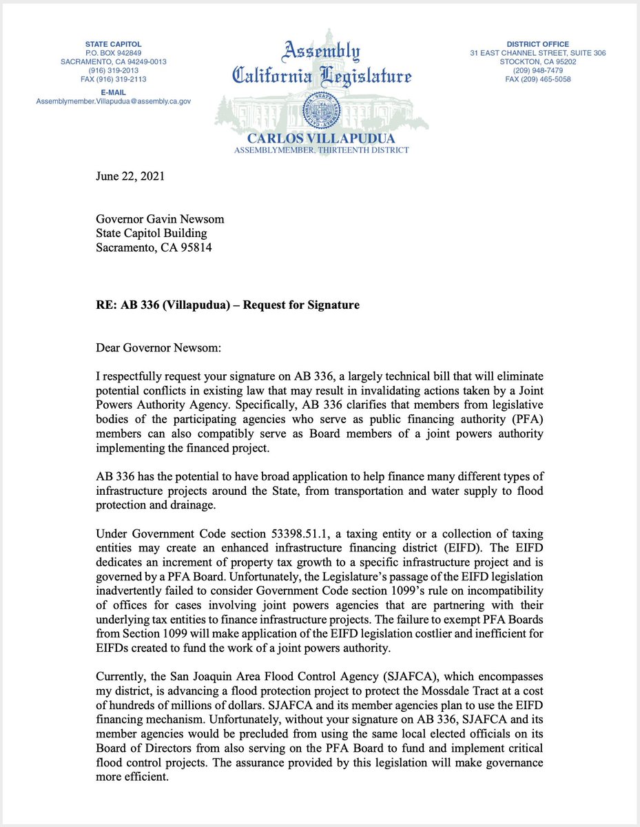 AsmVillapudua's tweet photo. I sent this letter to the Governor last week requesting his signature on my #AB336. Last night, it became my first bill - and the first of any freshman legislator - to get signed into law. https://t.co/E9qZZOKa4v