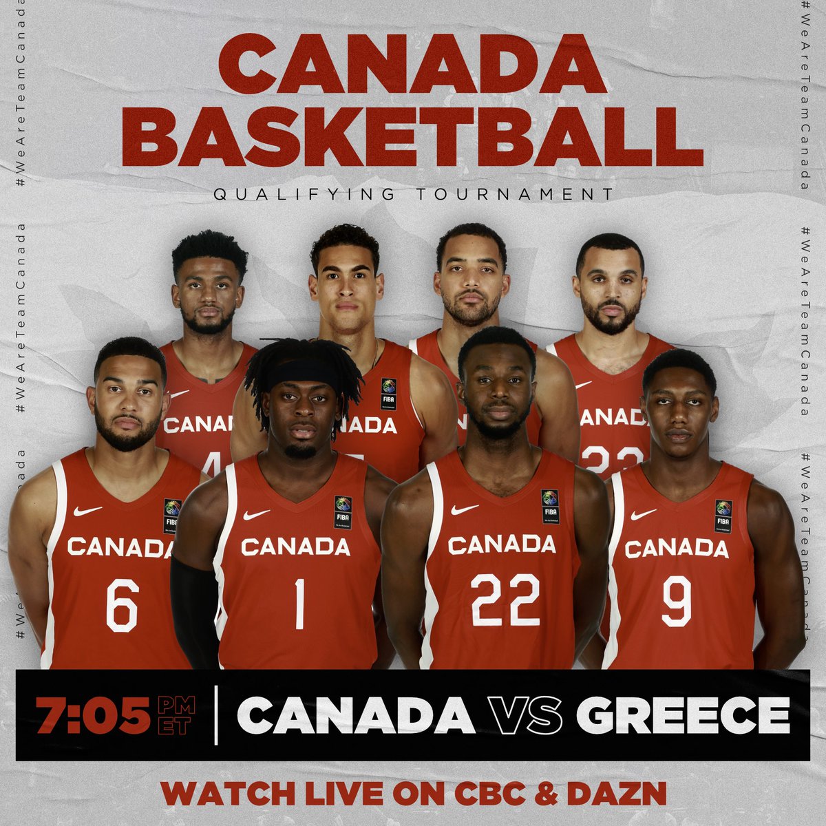 Watch Canada & Greece face-off TONIGHT (7:05 PM/ET) in the Qualifying Tournament on CBC and DAZN! 🇨🇦

#WeAreTeamCanada