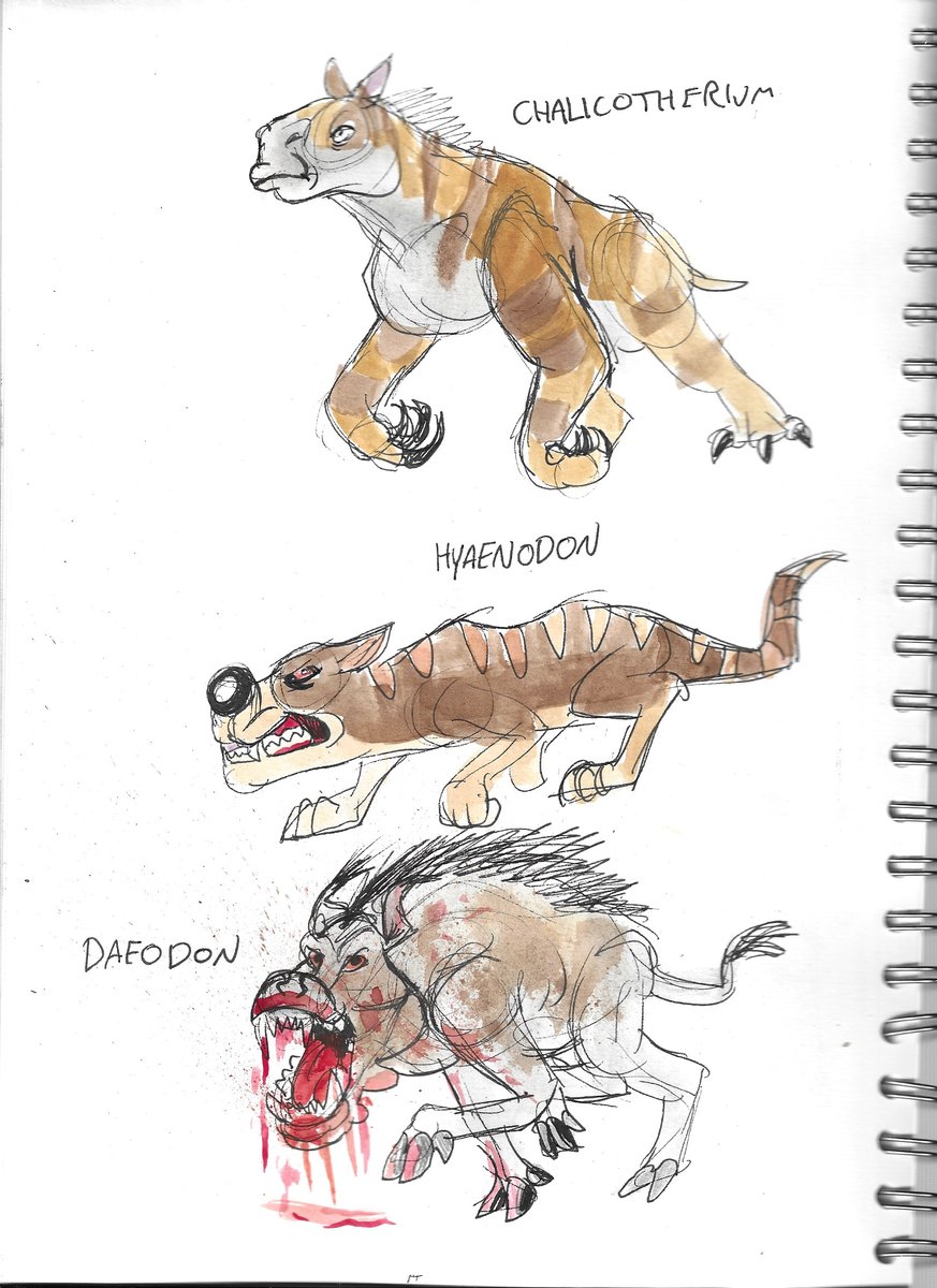 Tomjarobz93's tweet photo. Prehistoric animal pre-production ideas for @USW_Animation
#conceptart #characterdesign #prehistoricanimals #uintatherium #embolotherium #platybelodon #deinotherium #synthetoceras #sivatherium #chalicotherium #hyaenodon #daeodon #watercolour #sketch https://t.co/rrybEqdd0c