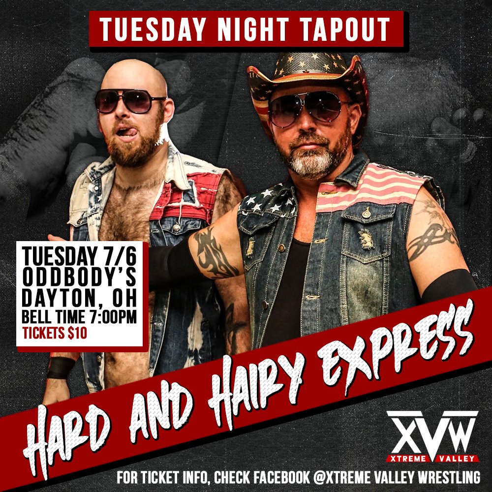 The Hard and Hairy Express will be at our debut show at <a href="/Oddbodys/">Oddbody's</a> in Dayton!

Who will <a href="/TomMcClane80/">Tom McClane</a> and #TheGreatAmericanBeast take to Titty City?

eventbrite.com/e/xvw-dayton-i…