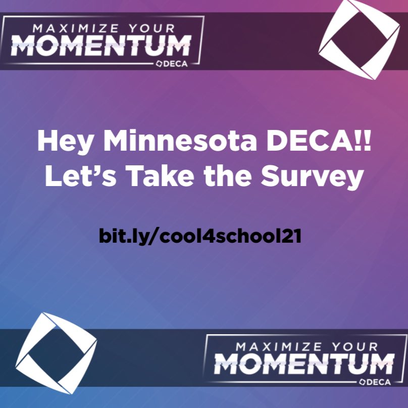 mndeca's tweet image. Hey Minnesota DECA! Let’s Win by taking the quiz! Locate the link in our Link-tree! Piper Sandler Survey!!! bit.ly/cool4school21