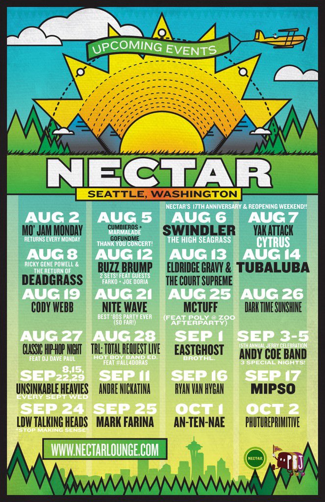 IVW_US's tweet photo. There's something HOT 🥵 in the Pacific Northwest, and it isn't just the weather.

@NectarLounge and @HighDiveSeattle announced their reopening calendar, and the lineup is STACKED

Check out both lineups here:
Nectar: https://t.co/PewfR1aQgD
High Dive: https://t.co/i4IYYpQvWp https://t.co/64UDYqicLN