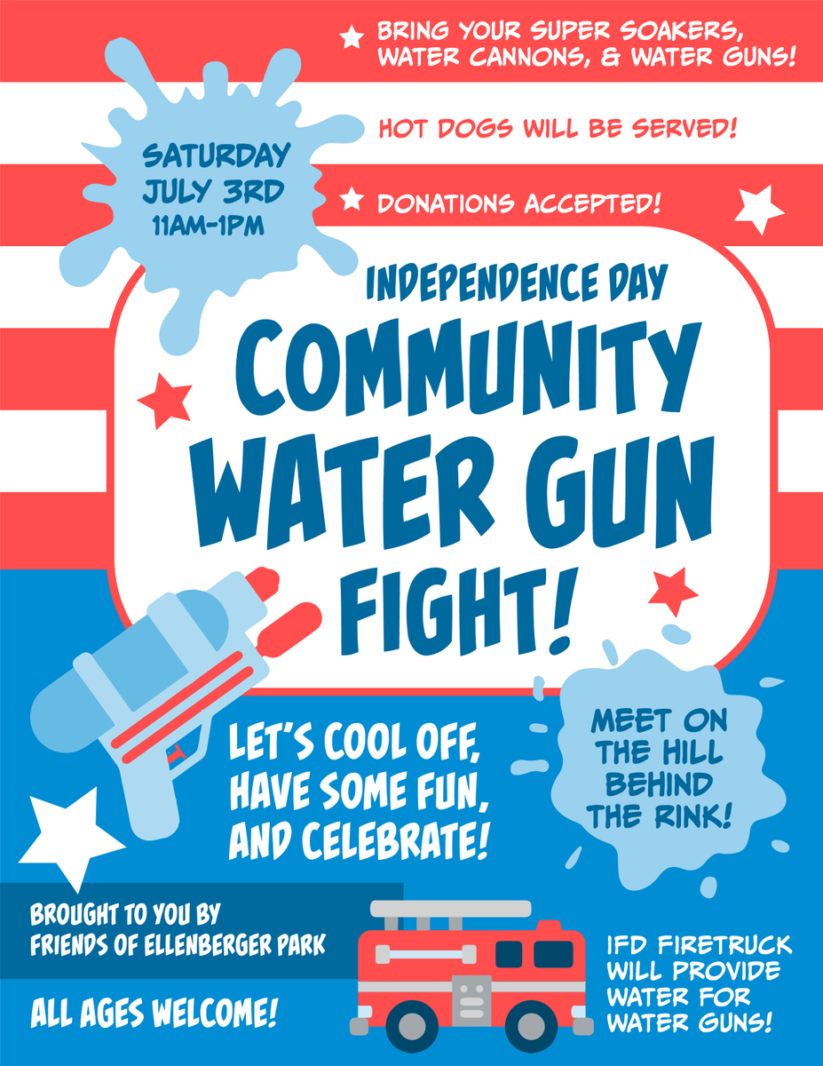 EllenbergerPark's tweet photo. #Irvington #Ellenbergerpark #watergunfight!!! July 3rd 11am-1pm. Meet on the hill behind the skate rink above the tennis courts. IFD Firetruck will be there with water! #HeatWave2021 #July4th https://t.co/lWWUqWsnZ4