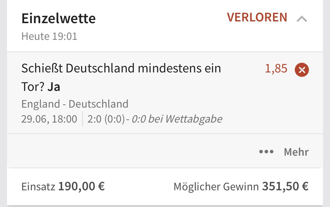 Mein Wettschein kommt nicht, weil Deutschland zu schlecht ist ein Tor zu schießen
