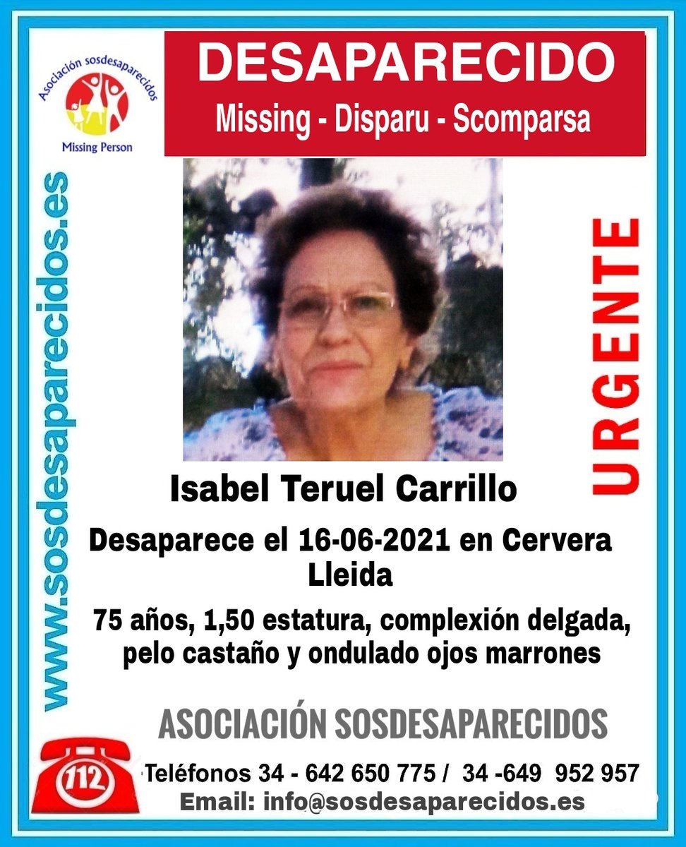 sosdesaparecido's tweet photo. 🆘 DESAPARECIDA
#Desaparecidos #sosdesaparecidos #Missing #España #Cervera #Lleida https://t.co/9oBjsxBOIV