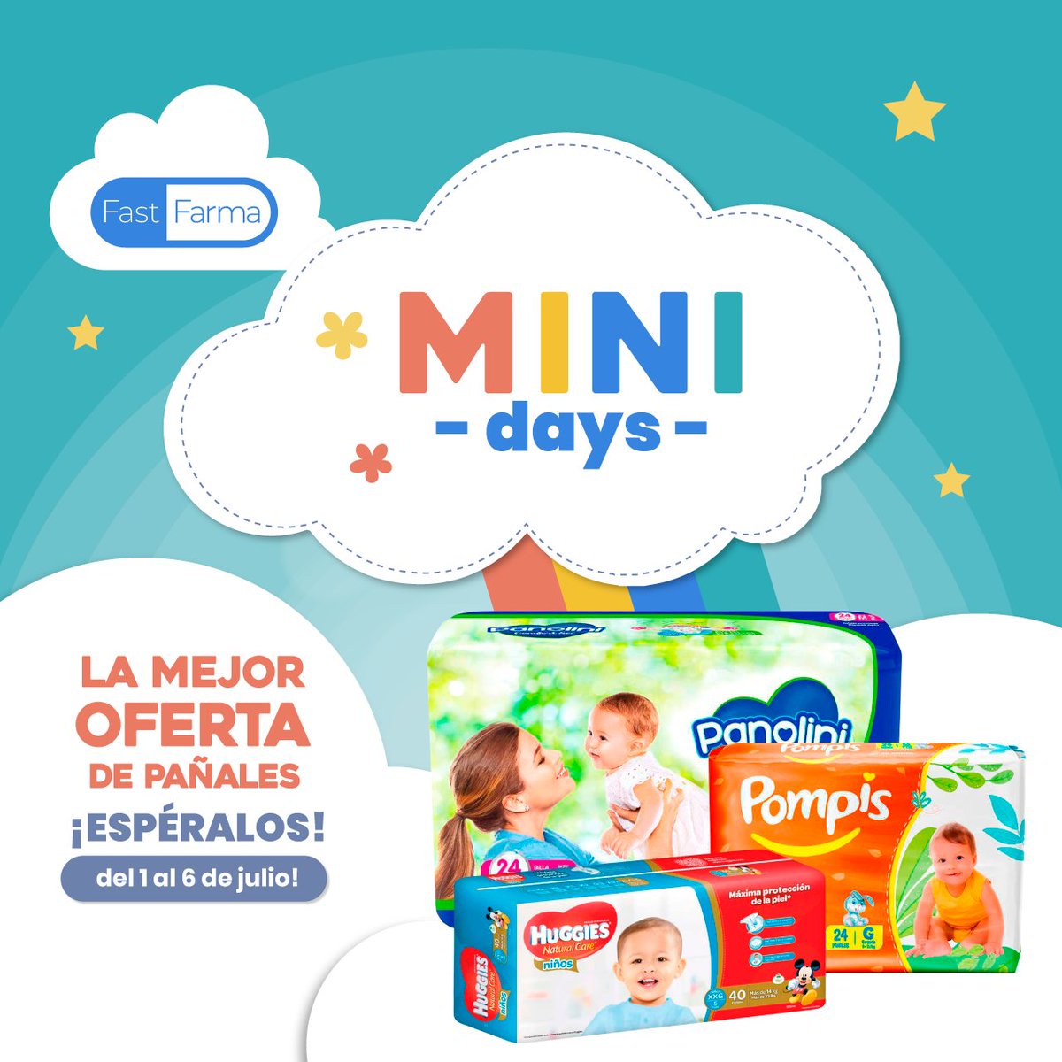 FastFarmaEc's tweet photo. ¡Vuelven los #MINIdays 🧸!
Del 1 al 6 todos los meses encuentra GRANDES descuentos en pañales 🧷.
Días pequeños, con grandes descuentos ✨.
¡Espéralo! https://t.co/et4ClSfURj