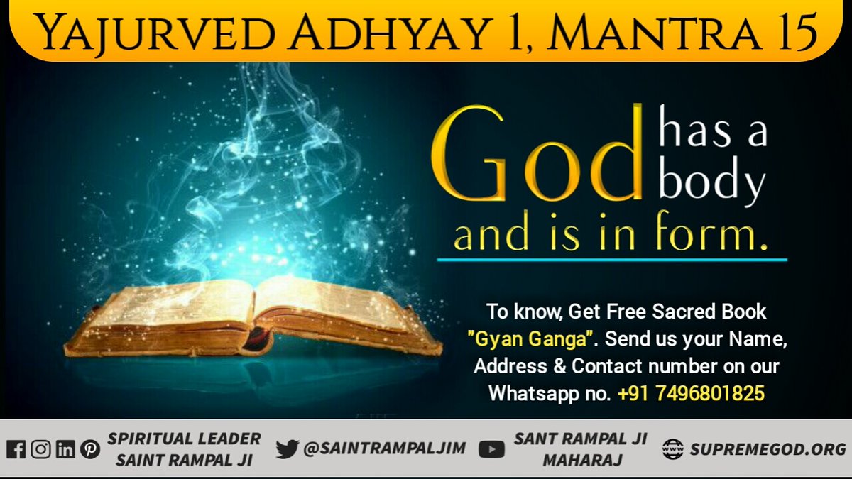_Bhardwaj36's tweet photo. God is real form. God is Sakshir body form whose description Holy Yajurveda proves the Yajurveda Chapter 1, Mantra 15. To know once you see sadhna Tv channel at 🇮🇳 7:30PM to 8:30PM IST
#WednesdayWisdom 
#WednesdayThoughts 
#WednesdayMotivation 
#GodMorningWednesday https://t.co/SfUIiwHWC1