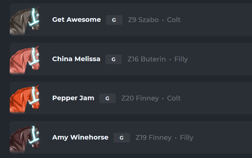 smellsweeeeet's tweet photo. Oh, our other new #zedrun horses???
In addition to #DiscoStu #LilGrape #LadyHorseJohnson (two SUPER COATS!) We welcome:
#AmyWinehorse
#PepperJam
#ChinaMelissa
#GetAwesome https://t.co/AcvoahsMqB