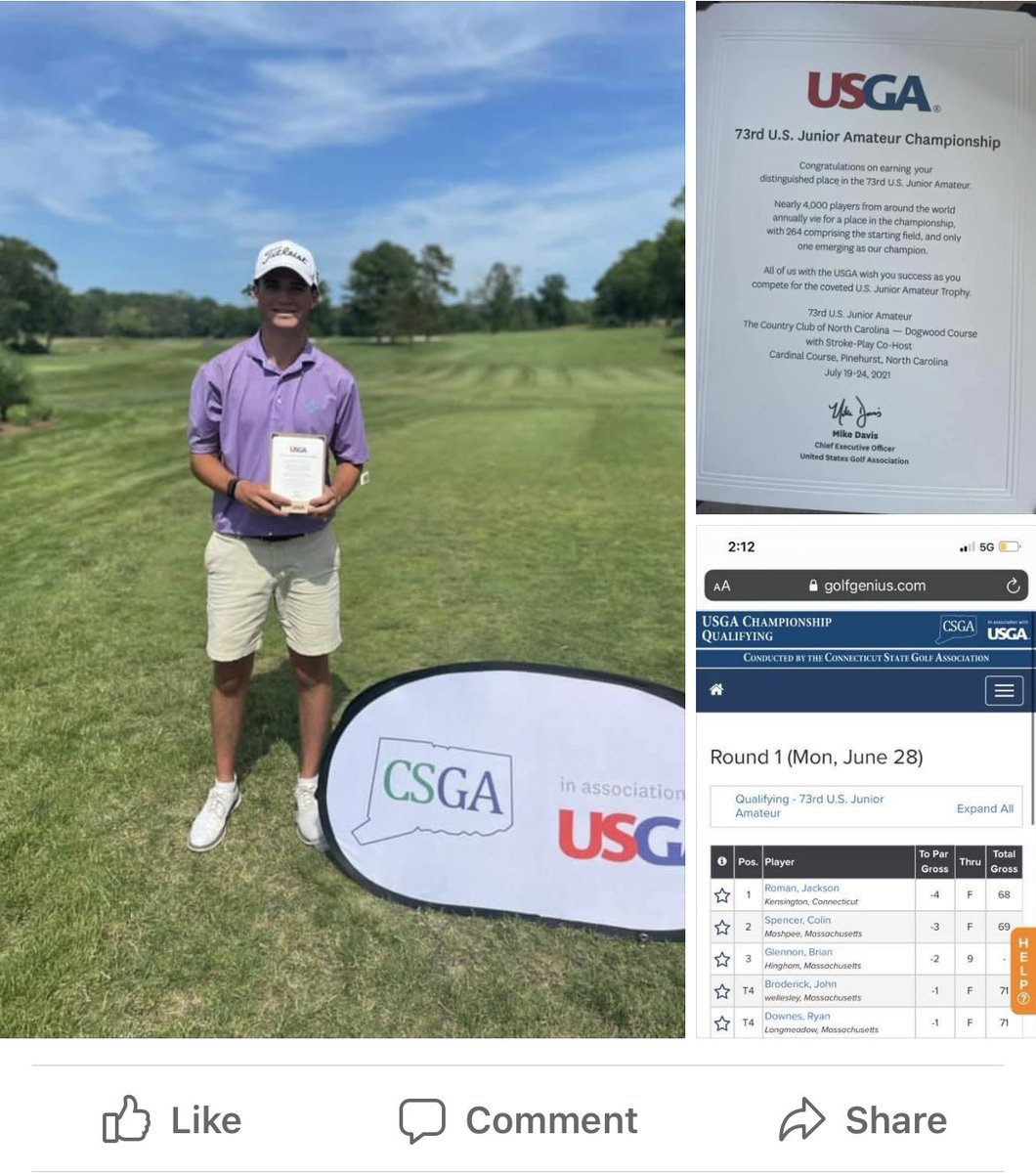 MashpeeGolf's tweet photo. Congratulations to @colinspencer_7 for qualifying for the 2021 @USGA Junior Golf Championship to be held at CC of North Carolina July 19-25.#NationalChampionship @MashpeeAthletic https://t.co/tFq5WbNCVJ