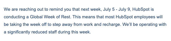 marianaracasan's tweet photo. .@HubSpot with more than 5k employees worldwide is conducting a Global Week of Rest! I love this. You definitely rock, seriously. https://t.co/t4MwpyVHqR