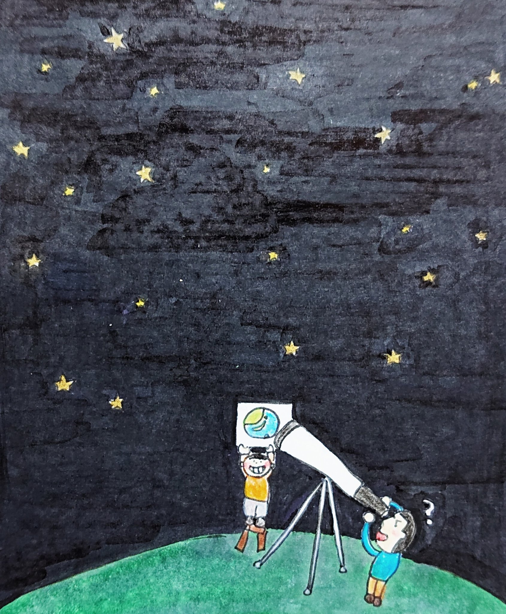 تويتر もりもとさやこ على تويتر 夏の夜空 新しい星発見 イラスト ひとこまマンガ 1コマまんが おもしろイラスト ゆるいイラスト ゆるキャラ 手書き 色鉛筆 ゆるいイラスト 落書き イラストグラム 笑 １日１笑 笑 毎日に笑いを 星 T Co