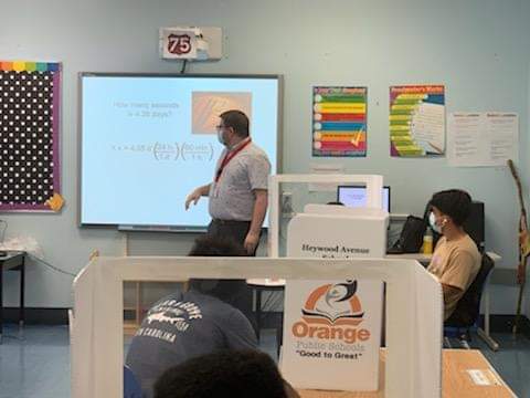 Orange High School (OHS) students are attending school at Heywood Avenue.Today, Dr. Fitzhugh visited OHS students engaged in physics, algebra two, and English II, to name a few. The focus was evident, simulating our return to school in September 2021. #GoodtoGreat