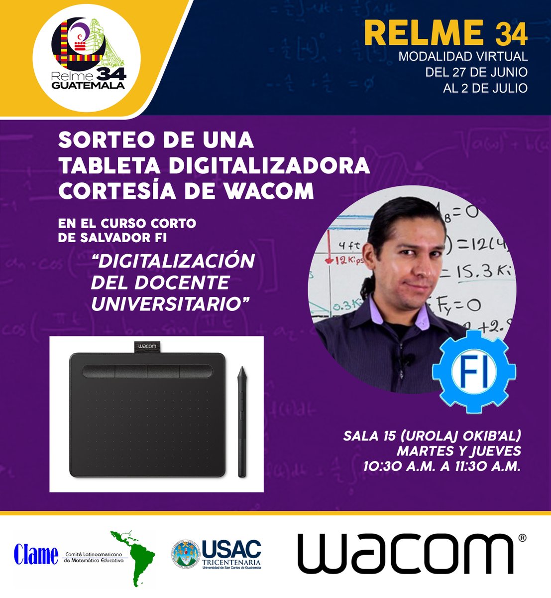 Relme34gt's tweet photo. 🌟 Sorteo de una tableta digitalizadora 💻
 Cortesía de Wacom Centroamérica 😃
En el curso corto de Salvador FI "
✅ “Digitalización del docente universitario” 

SALA 15 (UROLAJ OKIB’AL) 
10:30 a.m. a 11:30 a.m.

#Relme #Relme34 #relme34gt https://t.co/yidV3lP6Am