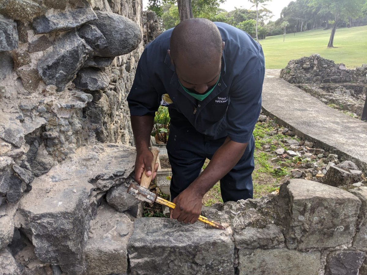 NationalTrustLC's tweet photo. In this picture we are restoring an 18th century rubble wall at the Pigeon Island National Landmark. This wall consists of layers of stones, shims and lime mortar.
#builtheritage #ruins #colonialbuilding #heritage #pigeonisland #Stlucia #caribbean #history #caribbeanhistory https://t.co/GUxwIPbgDk