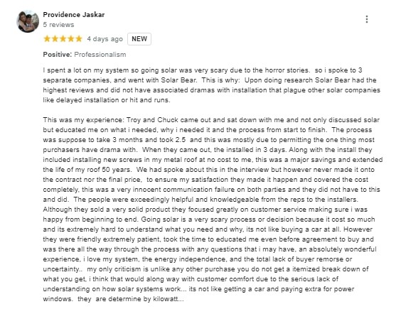 SolarBearCo's tweet photo. We love 💚 hearing what our clients say about Solar Bear and this is one of our favorites. Thank you Providence! ☀
#testimonialtuesday #Florida #solar #clientreview #testimony #clientreviews #clienttestimonial #recommendation #referral #happyclient #reviews #clientlove https://t.co/qggkQUNzzl