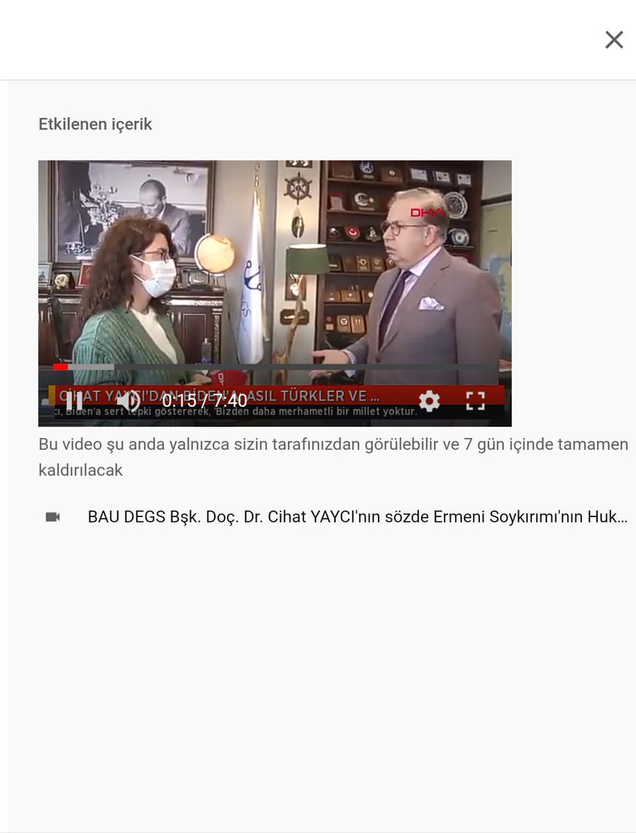 📢Youtube yine engelledi!

Başkanımız Cihat Yaycı'nın;
"Asıl Türkler ve Müslümanlar soykırıma uğramıştır"
röportaj videosu engellendi, hesap uyarı cezası aldı.
'FETÖ—ERMENİ—YUNAN' kampanyasına karşı vatanseverleri YouTube kanalımıza desteğe davet ediyoruz.
youtube.com/channel/UC6ku-…