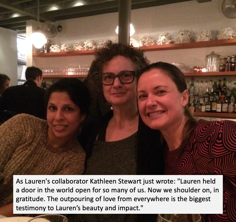 RIP Lauren Berlant. To you I owe every major success. You were fiercely brilliant, original, lion-hearted, magnanimous. You were beloved by generations of students, colleagues &amp; activists. We mourn your loss. dukeupress.wordpress.com/2021/06/29/far… #LaurenBerlant