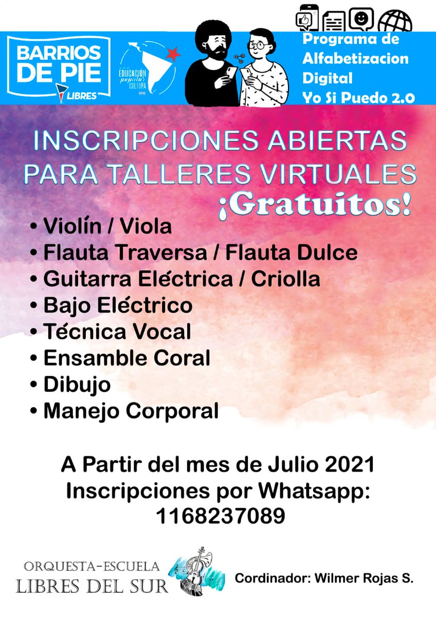 edu_eecheverria's tweet photo. INSCRIPCIONES ABIERTAS PARA TODA LA COMUNIDAD ⚡
#ArteCulturayEducación
#BarriosDePié
#ProyectoEducativo
#AlfabetizaciónDigital
#YoSiPuedo2.0 https://t.co/qbBn4yENmd