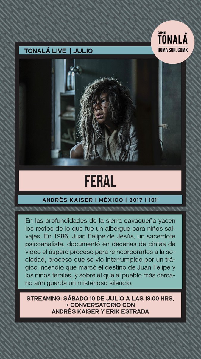cinetonala's tweet photo. #CineVirtual (streaming)
¡Prepárate para el terror!😈
⭐️FERAL⭐️ (+ conversatorio con su director)
📽️🏡
Los boletos ya están a la venta 😱🎟️ https://t.co/UdqpVU4zgz
#TonaláLive #CineTonaláDistribución https://t.co/1tfCblNasG