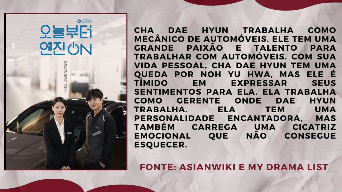 DramalandBR's tweet photo. Engine On From Today (#EngineOnFromToday)
 
País: Coreia do Sul
Episódios: 4
Dia de exibição: Terça
Gênero: Mistério, Comédia, Melodrama
Elenco: Kim Min Seok, Im Hyun Joo, Jung Young Joo, Kim Hong Pyo, Lee Yo Seob, Joo Hae Eun https://t.co/Ma0637oKJ7